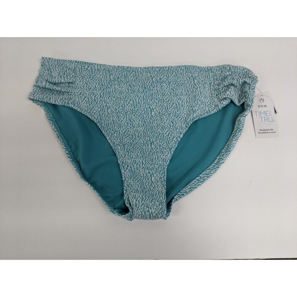 Time and Tru Textured Blue White Mid Rise Swim Bikini Bottom Plus Size 2X 20W-22